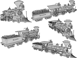 Obraz premium Vector sketch illustration of vintage classic old steam train vehicle design