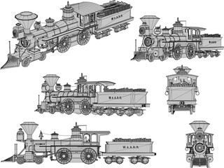 Vector sketch illustration of vintage classic old steam train vehicle design