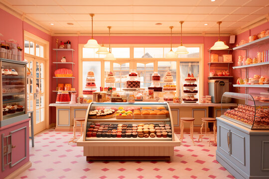 the interior of a cozy family confectionery, bakery