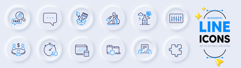 Alcohol addiction, Recovery devices and Brush line icons for web app. Pack of Puzzle, Salary, Receive file pictogram icons. Account, Blog, Timer signs. Dj controller, Meeting, Fake news. Vector