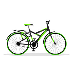 Vector illustration of side view of bicycle in green and black color combination.

