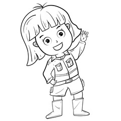 Outline Cute children are jumping happily. flat design style minimal vector