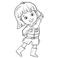 Outline Cute children are jumping happily. flat design style minimal vector