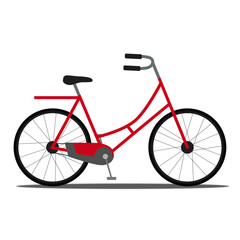 Flat vector illustration of side view of red color bicycle for ladies.
