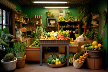 the interior of a family cozy vegetable shop