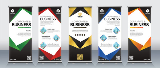 Print ready Roll up banner for business events, hotel and luxury events luxury and red, blue, orange, green colors