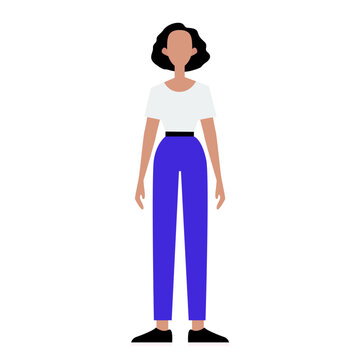 Flat cartoon illustration of a woman in casual wear.
