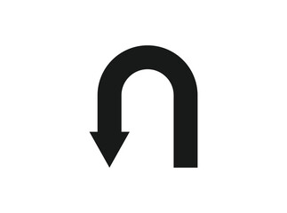 Black go back return arrow icon, simple vector u turn shape pointed flat design pictogram vector elements for app ads web banner button ui.