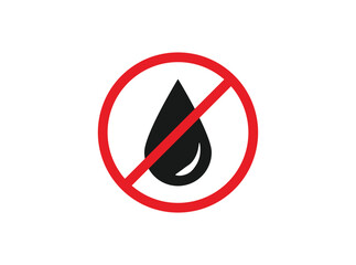 Red no waterproof warning icon, black water drop forbidden, simple temperature pictogram flat design concept vector for app ads web banner button ui ux interface elements isolated on white background