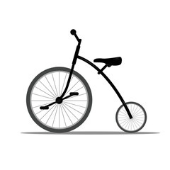Vector illustration of side view of front big wheel and one small wheel retro bicycle.
