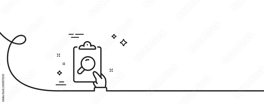 Aufkleber inspect line icon. continuous one line with curl. clipboard research sign. verification file symbol.