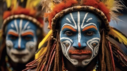 Tribe, Huli Wigmen in traditional costume, Papua New Guinea, Tari Highlands. - obrazy, fototapety, plakaty