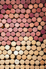 Set of wine cork from white and red wine, natural texture bottle stoppers top view, background from...
