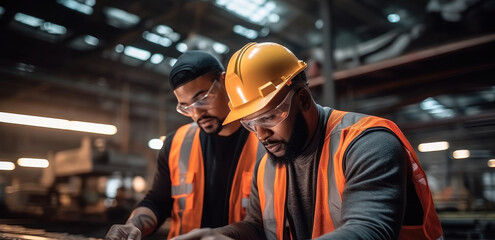 Industrial workers are working on a project at heavy industry factory.