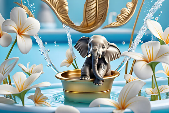 elephant floating on water. Generative AI