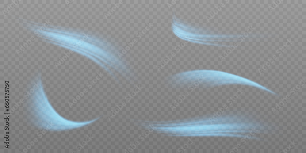 Aufkleber Blue air flow wave effect set. Design element for visualizing air or water flow. Isolated on transparent background.	
