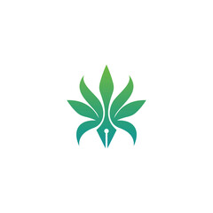 Cannabis Pen Logo with simple modern style, combination of leaves and cannabis pen