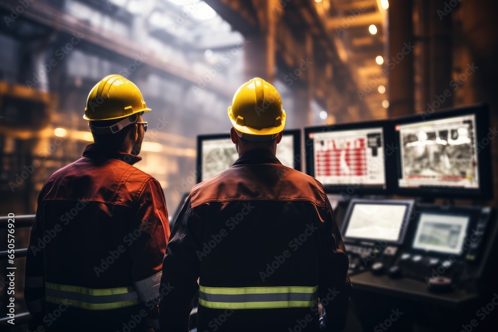Aufkleber team of engineers working control room at a mining site.