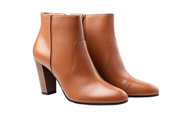 Brown Leather Ankle Boots - obrazy, fototapety, plakaty