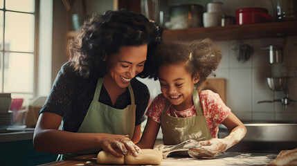 mother and child baking together