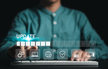 Software update concepts. User download and install the process of updating software or upgrading...