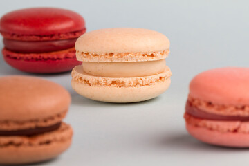 Obraz na płótnie Canvas Close up macro shot of a macaron, french snack, on a colourful background.