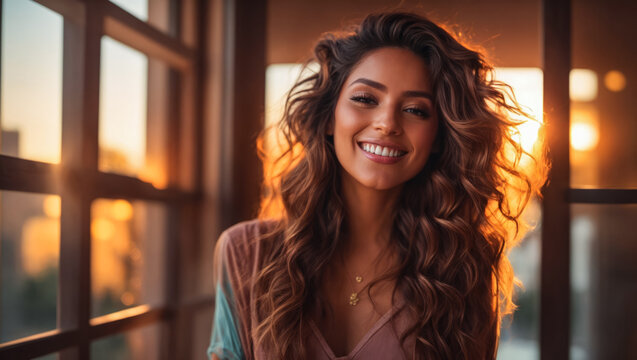 h&uuml;bsche Frau mit langen Haaren, gen AI