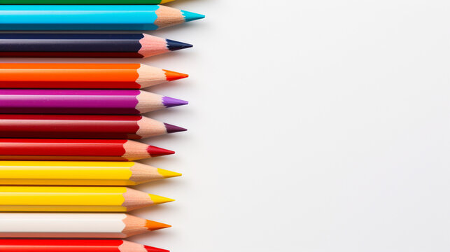 Colored pencils arranged with copy space for text, word, back to school and educational concept