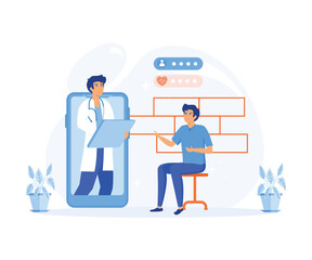 Electronic health record and online medical services, Patients having online consultations with medical specialists. flat vector modern illustration