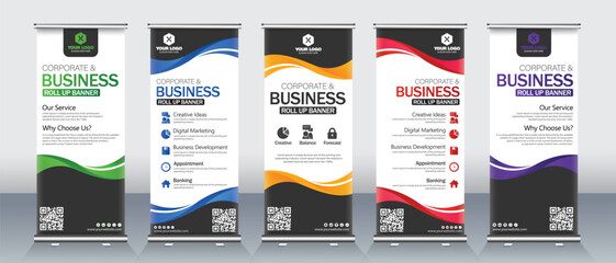 Creative Roll up banner for business events, marketing presentations, pull up banners for x stands with print ready design - obrazy, fototapety, plakaty