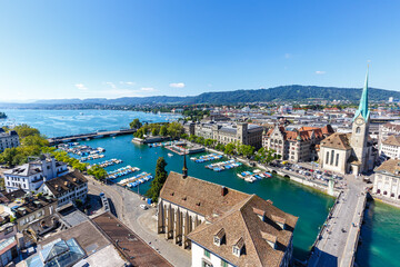 Zurich skyline with lake from above in Switzerland