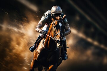 Jockey and Racing Horse at the Racetrack