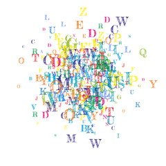 Flying latin letters. Colorful childish scattered