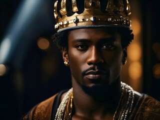 Portrait of a handsome african king wearing a crown - obrazy, fototapety, plakaty