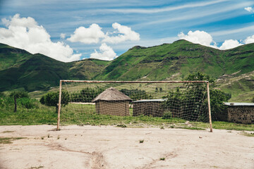 Football field at a school in a small African village in the alpine country of Lesotho.