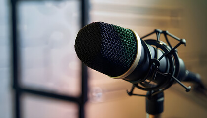 Fototapeta premium Close up of microphone in the studio.