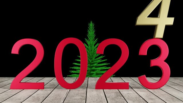 Filmato. Illustrazione 3D. Anno nuovo 2024. Capodanno 2024 in numeri. Il 2024 sostituisce il 2023..