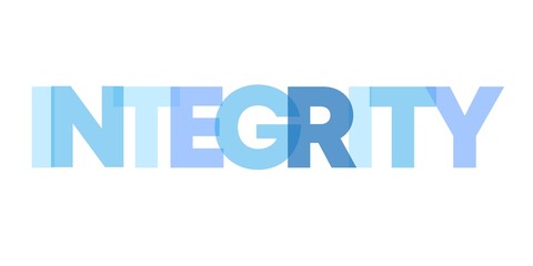 Integrity management business card text. Modern letter poster with blue gradations. Colorful word art slogan icon. Phrase print design element.