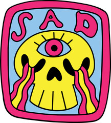 Sad skull cartoon sticker
