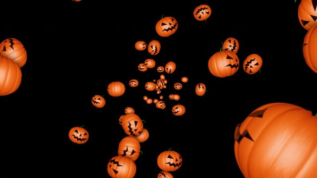 Falling Halloween Pumpkins Animation, Background, on Alpha Channel, Loop
