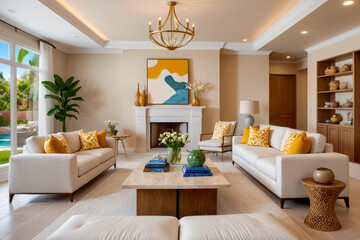 Sophisticated Living Room Design in Natural Logic Tones, AI Generated