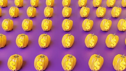 Pumpkin decoration pattern with money sign on purple background. 3D rendering - Powered by Adobe