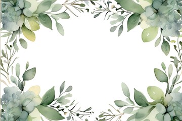 frame of leaves watercolor Eucalyptus Leaves Frame , Botanical Wedding Stationer, ,artwork graphic design illustration. - obrazy, fototapety, plakaty