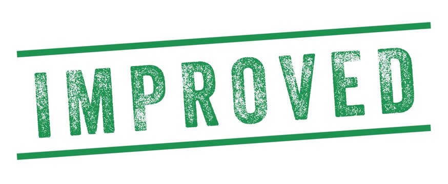 Improved Green Watermark Stamp isolated on white background. Text caption between parallel lines with grunge design style.