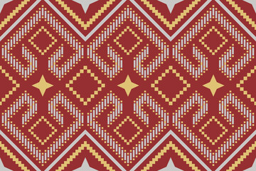 Red traditional ethnic pattern paisley flower Ikat background abstract Aztec African Indonesian Indian seamless pattern for fabric print cloth dress carpet curtains and sarong