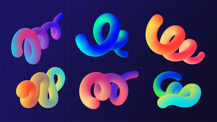 Abstract 3d fluid shape clipart, colorful gradient design vector set.