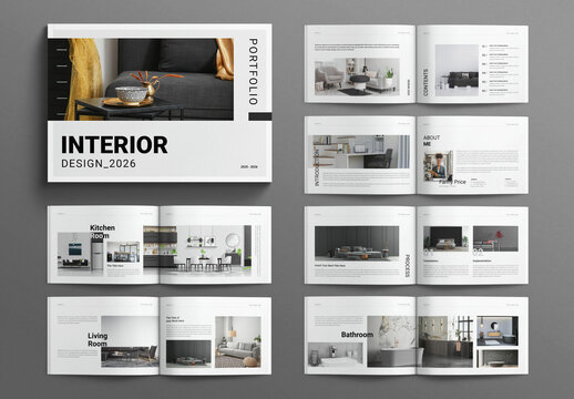 Interior Design Portfolio Layout Brochure Template Landscape