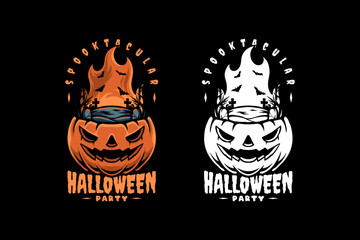 halloween world in pumpkin vintage illustration vector design for merchandise and decor