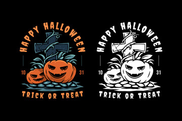 pumpkin on the grave vintage illustration vector design for merchandise and decor