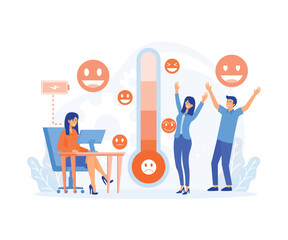 Fototapeta na wymiar Thermometer as stress level scale emotions, mood. Fully charged active mentally healthy employee. flat vector modern illustration 